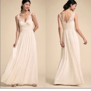 BHLDN Hitherto – Sandstone Maxi Sleeveless Dress with Lace Upper Bodice, Size 8